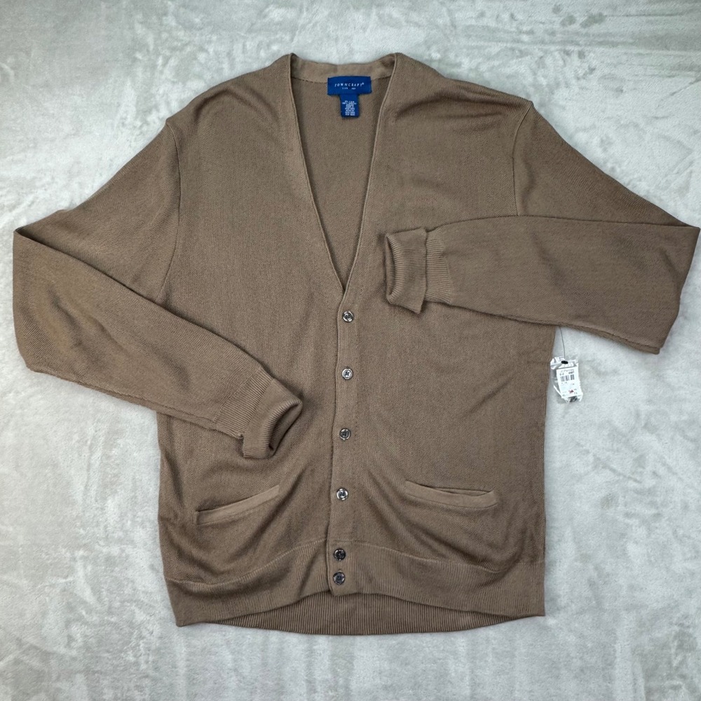 Vintage Towncraft JCPenney Men XL Tan Brown Grunge Prep Cardigan Sweater NWT